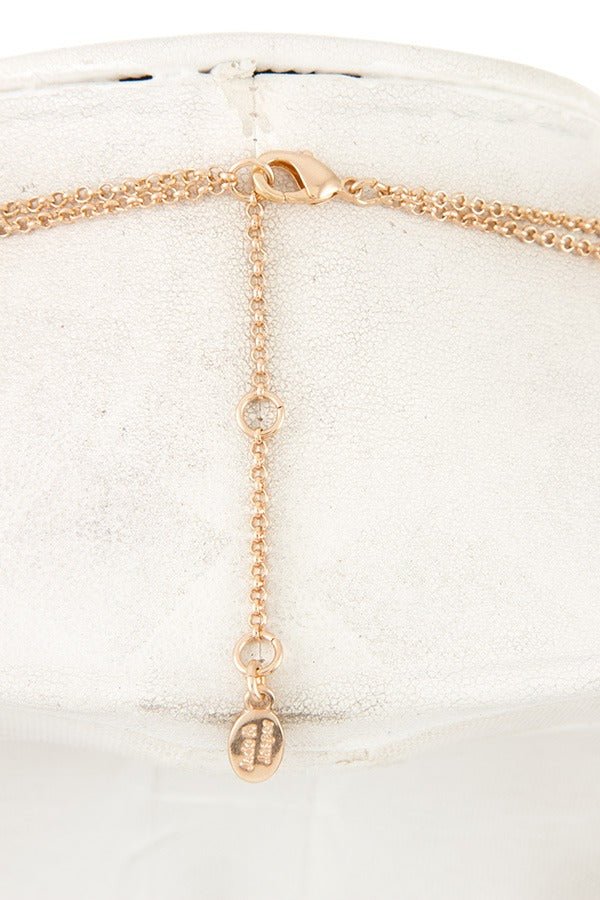 Double chain bead faux gem pendant necklace
