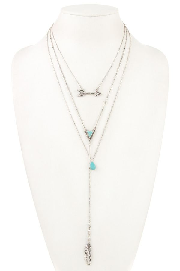Multi layered tribal pendant necklace