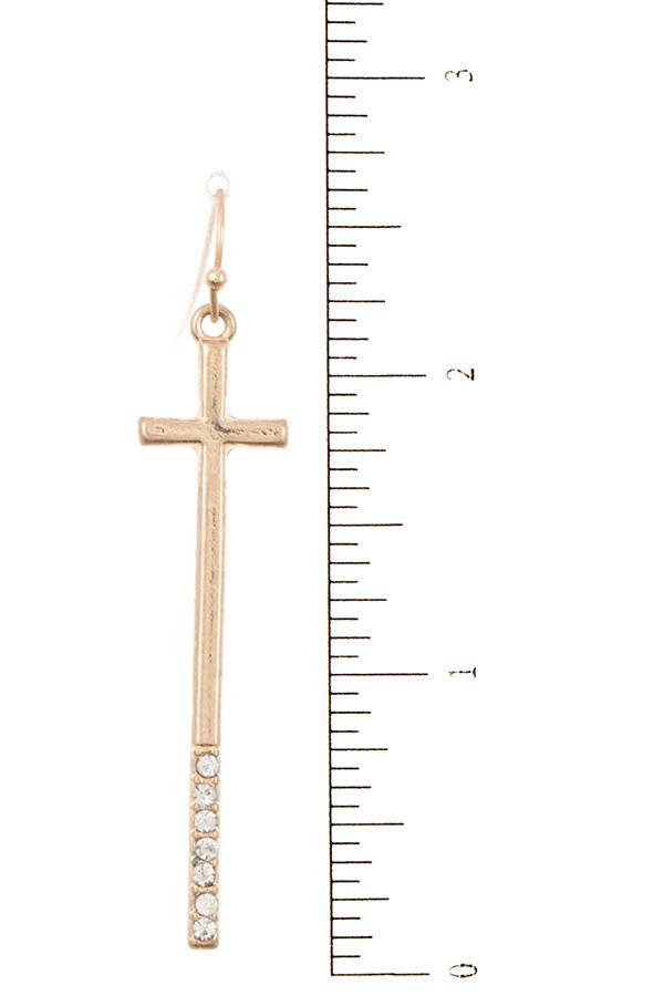 Gem pave oblong cross dangle earring
