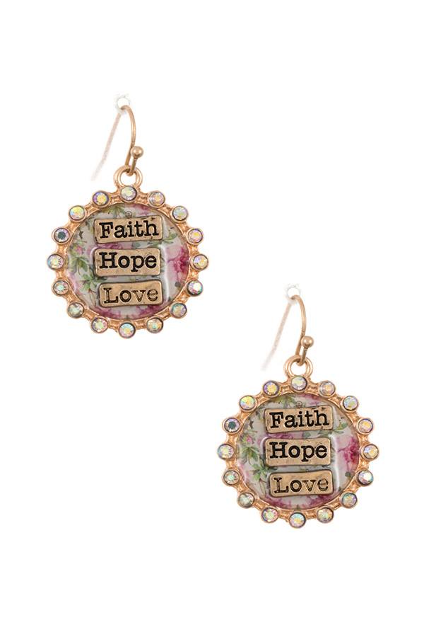 Faith hop love rhinestone framed dangle earring