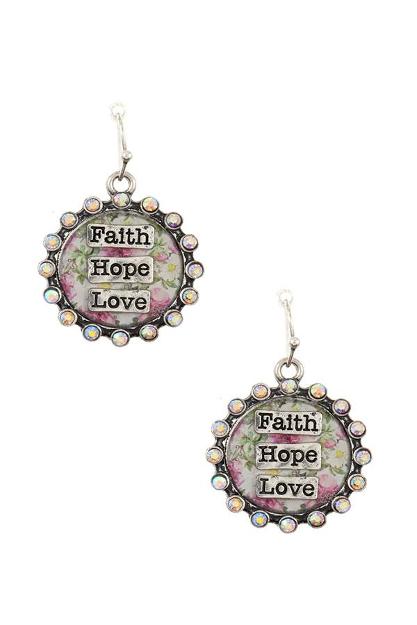 Faith hop love rhinestone framed dangle earring