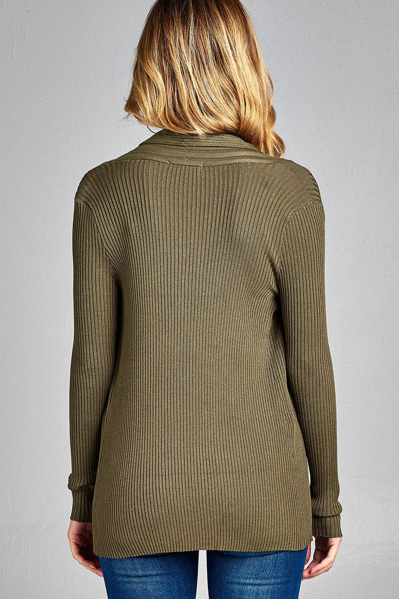 Ladies fashion long sleeve open front ribbed knit cardigan