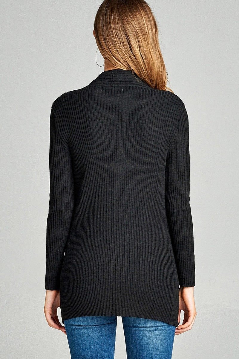 Ladies fashion long sleeve open front ribbed knit cardigan