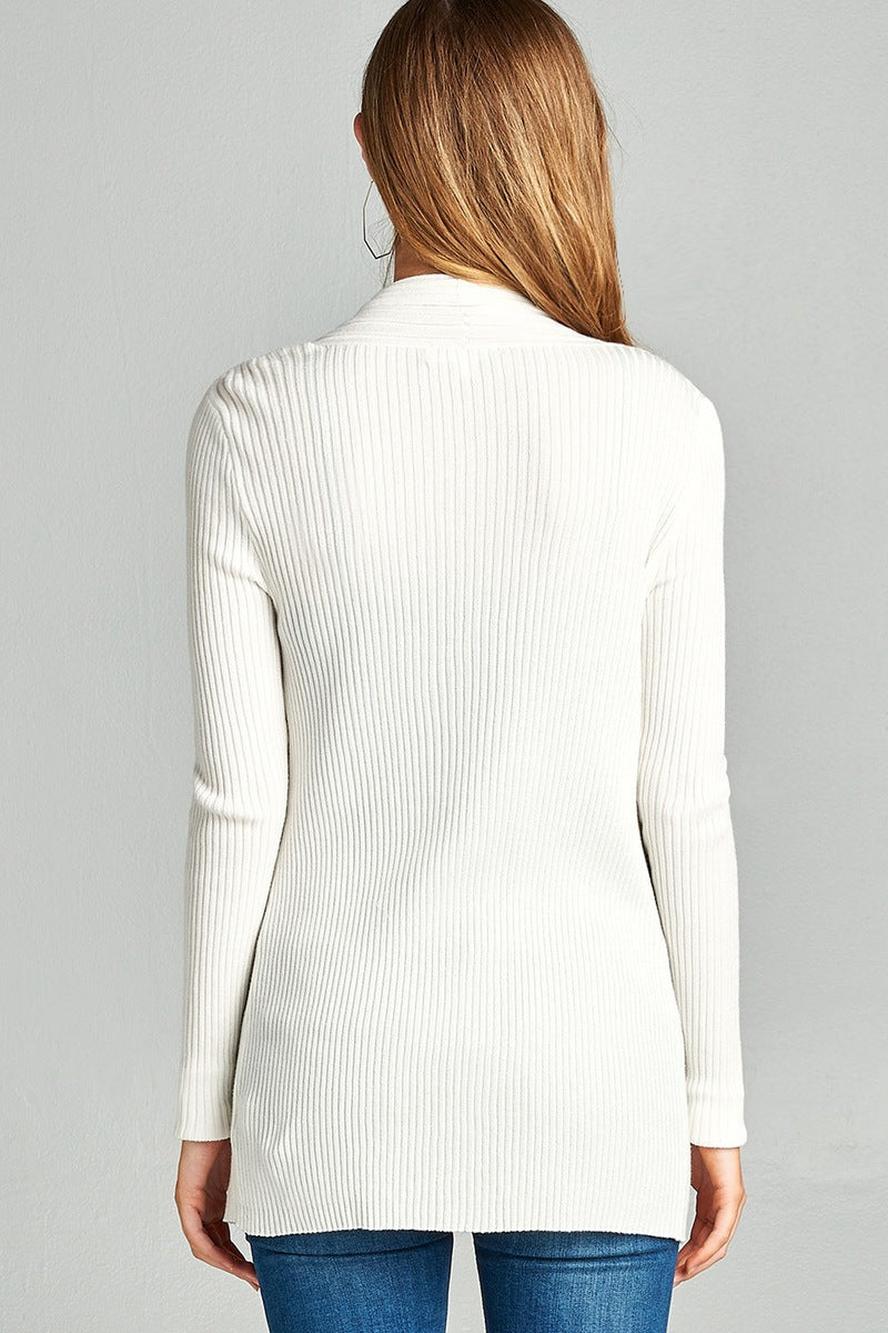 Ladies fashion long sleeve open front ribbed knit cardigan