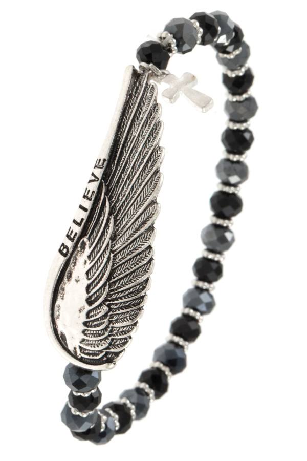 Believe etched wing bead bracelet