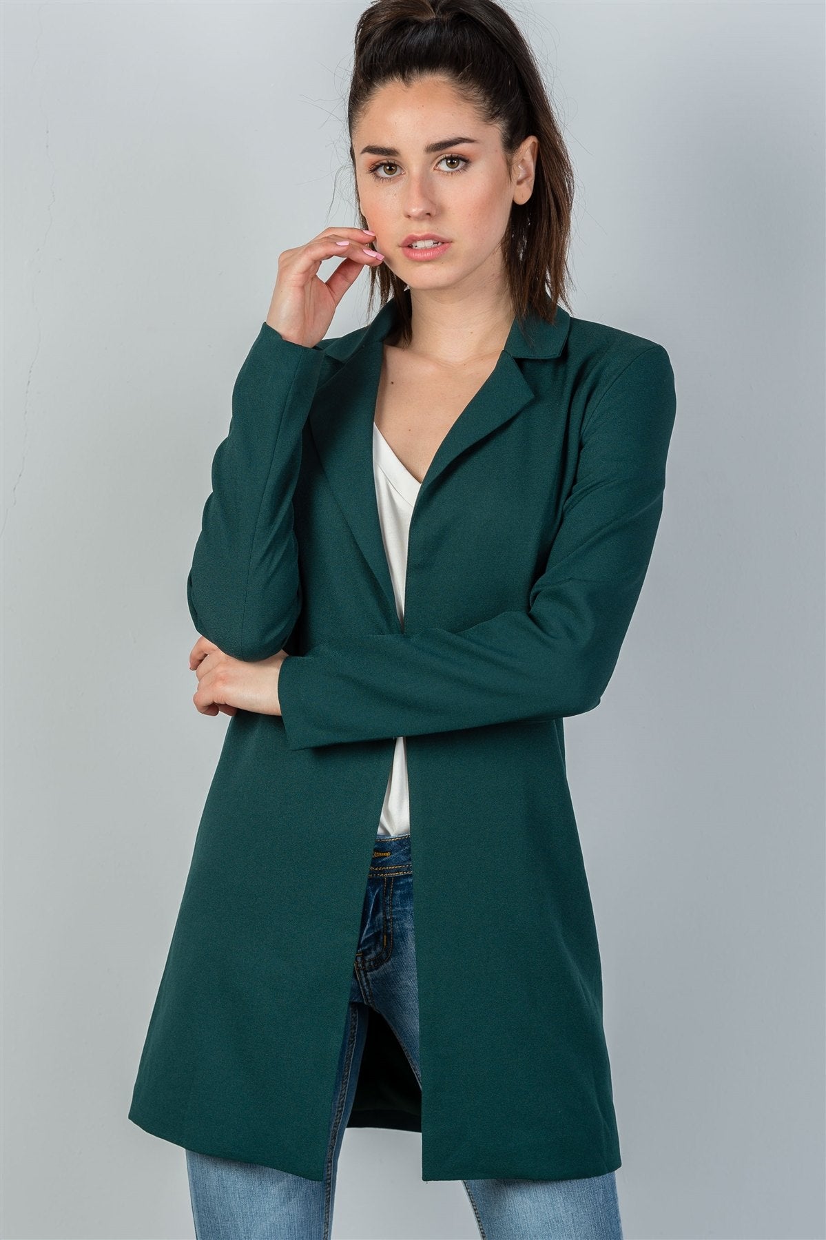 Ladies fashion oversize fit long sleeve open front blazer jacket