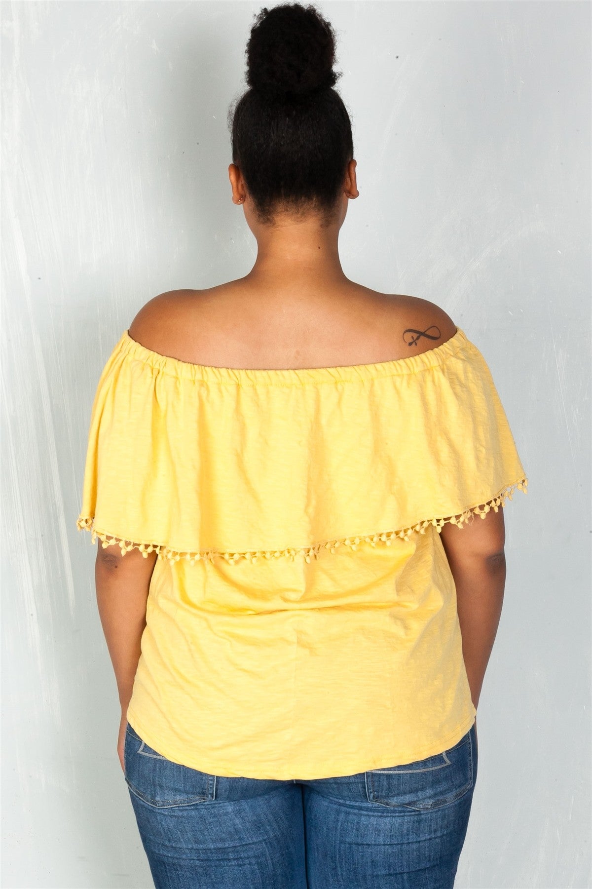 Ladies fashion plus size  boho mustard plus size geo-tribal embroidered off the shoulder top