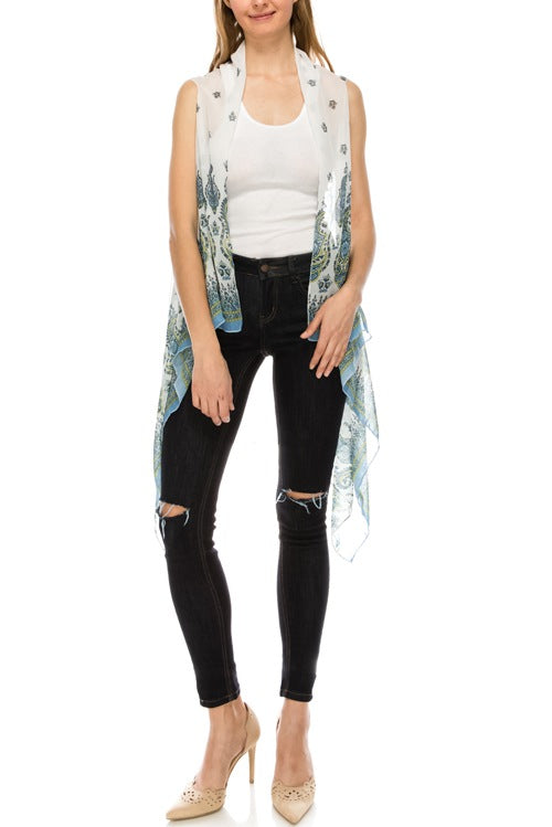 Paisley print chiffon vest