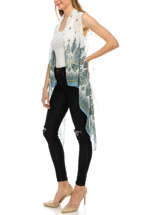 Paisley print chiffon vest