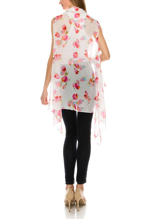 Floral print sheer open front cardigan