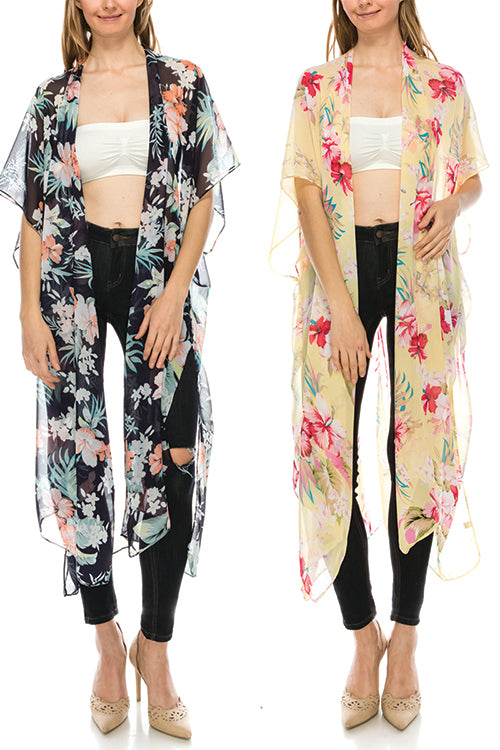 Floral print sheer open front cardigan