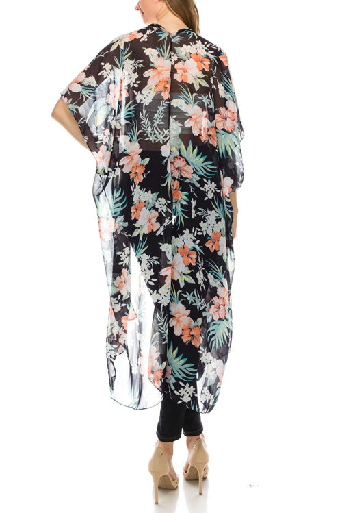 Floral print sheer open front cardigan