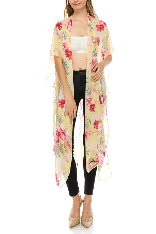Floral print sheer open front cardigan