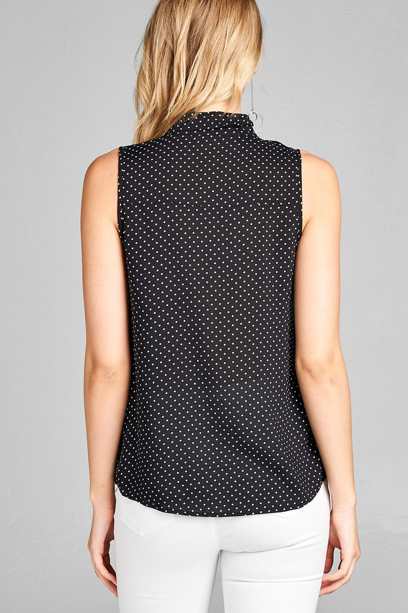 Ladies fashion sleeveless w/pocket dot print rayon challis woven top