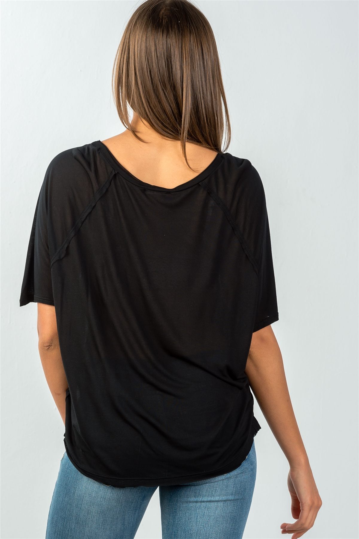 Ladies fashion scoop neckline semi sheer relaxed classic tee