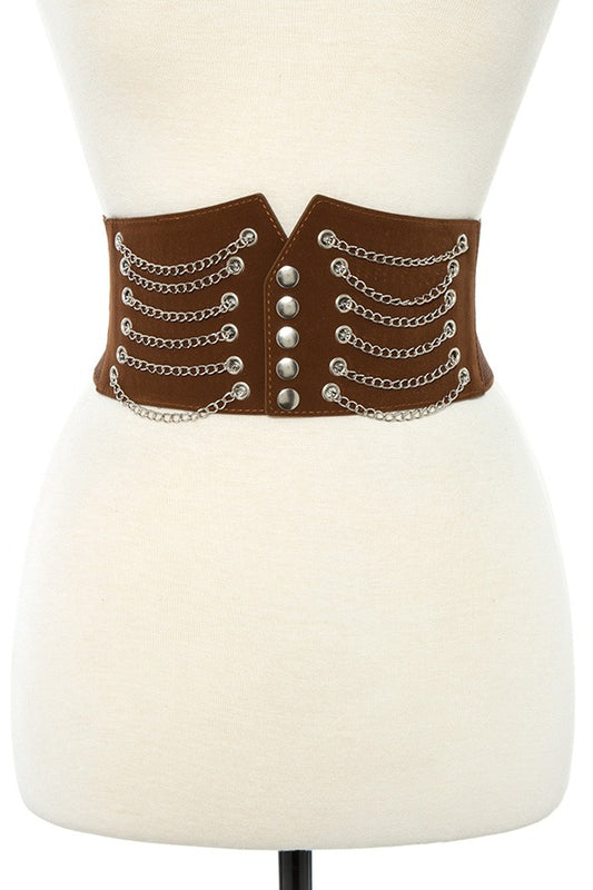 Draped chain wide detailed stretch belt