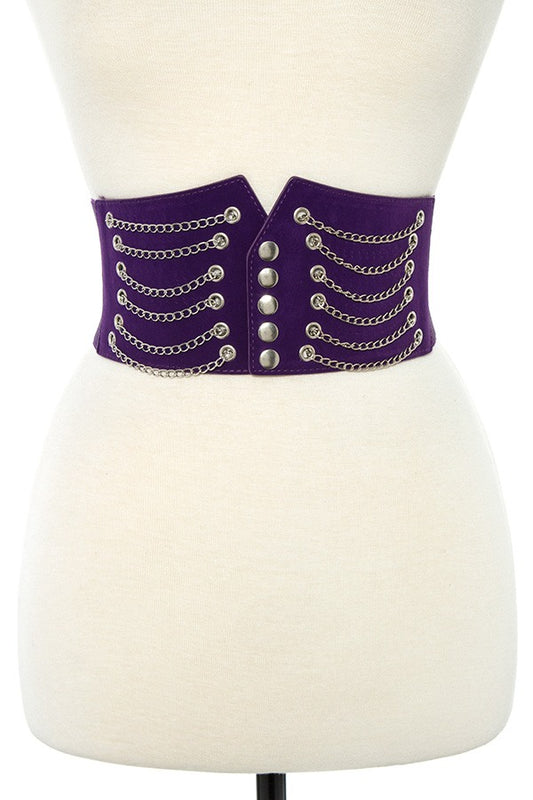 Draped chain wide detailed stretch belt