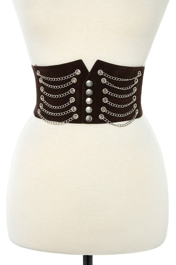 Draped chain wide detailed stretch belt
