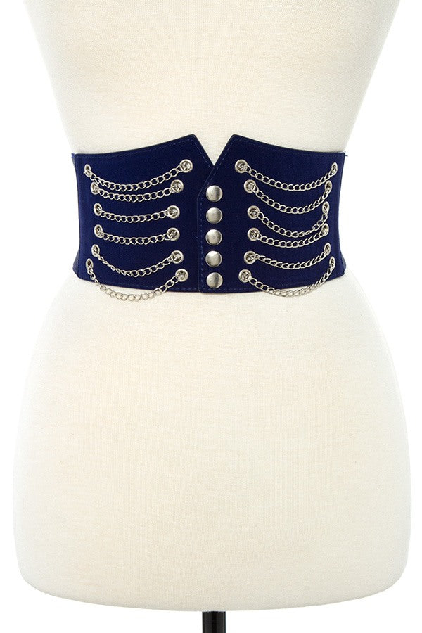 Draped chain wide detailed stretch belt