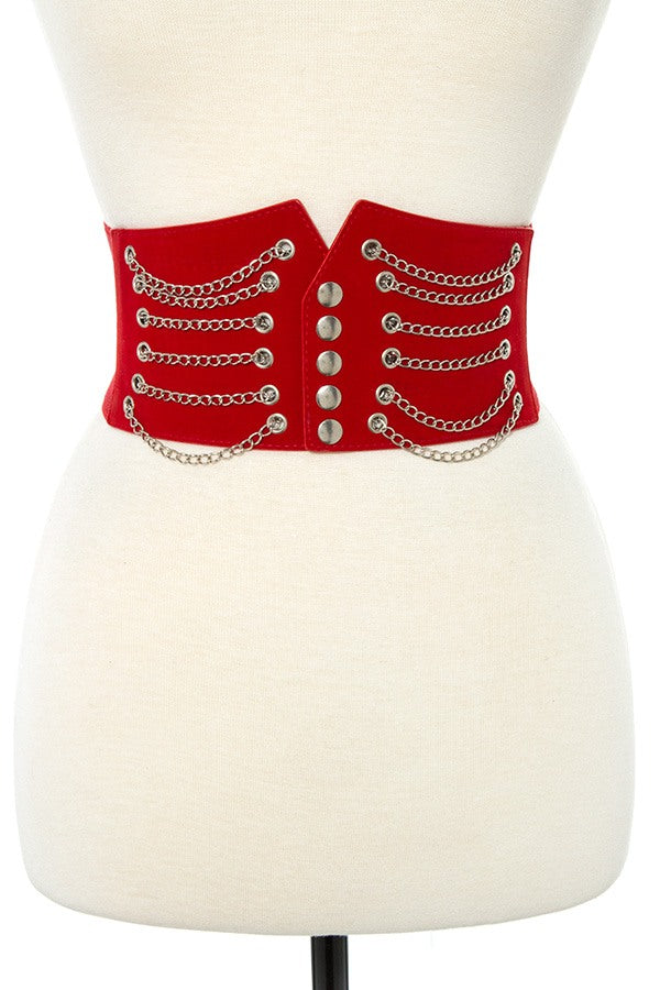 Draped chain wide detailed stretch belt