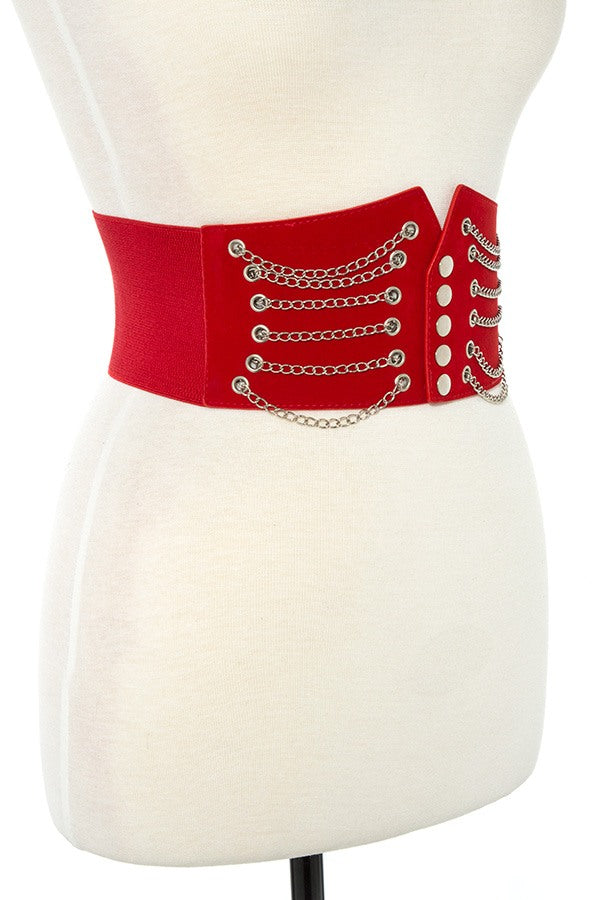 Draped chain wide detailed stretch belt