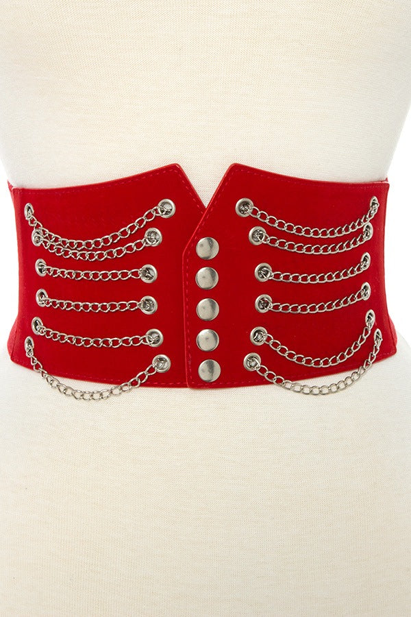 Draped chain wide detailed stretch belt