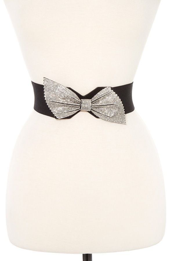 Rhinstone pave slaned bow stretch belt