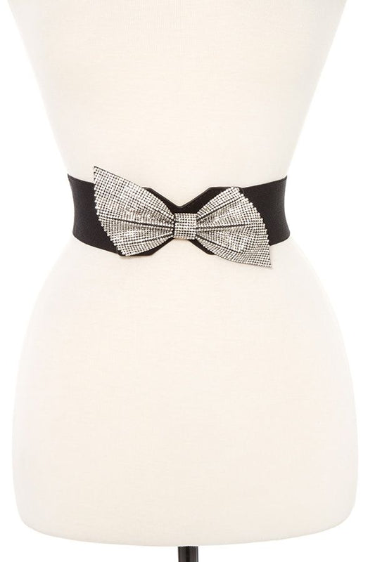 Rhinstone pave slaned bow stretch belt