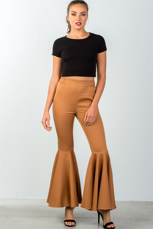 Ladies fashion mid rise flare bell bottom pants