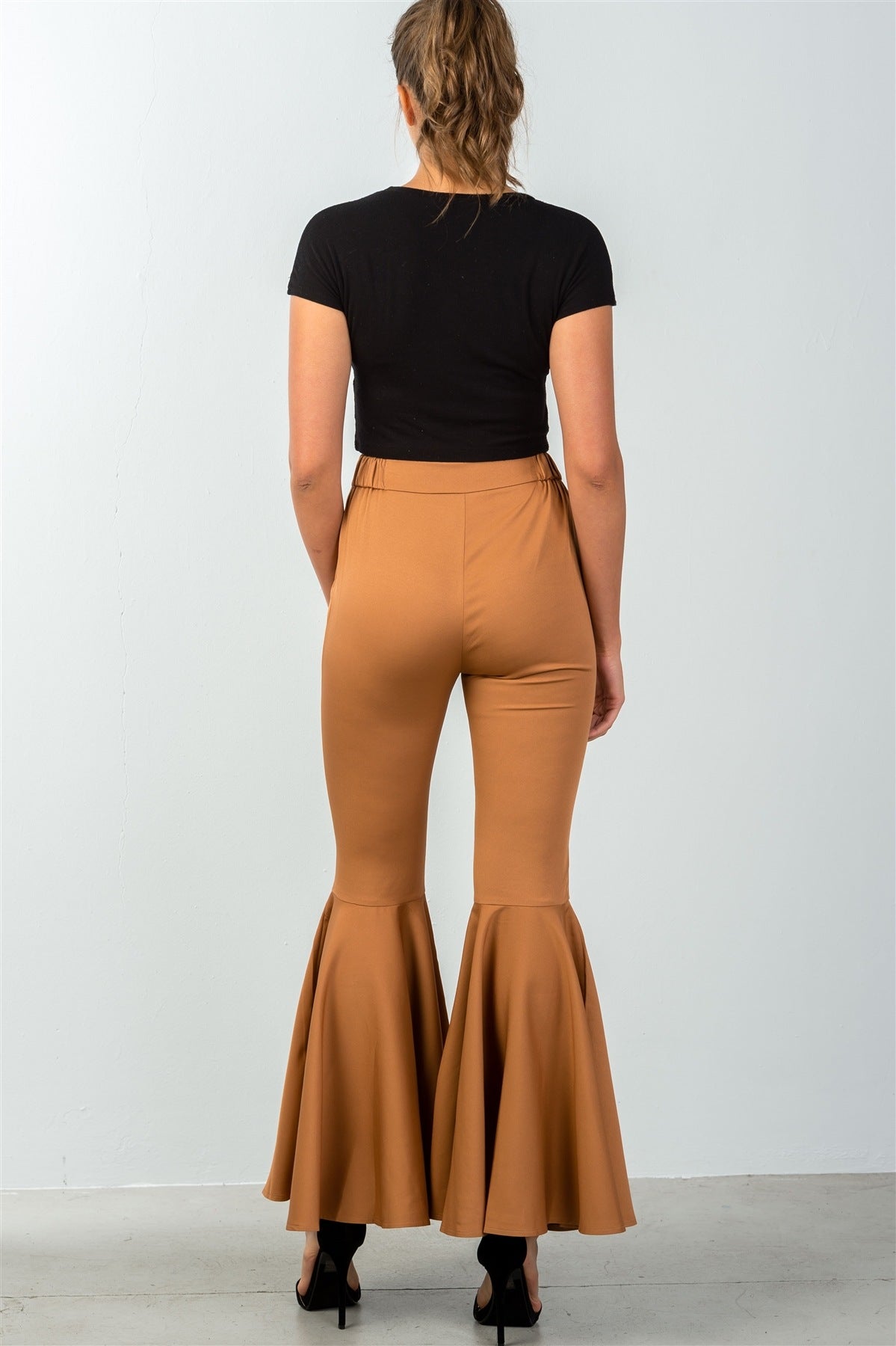 Ladies fashion mid rise flare bell bottom pants