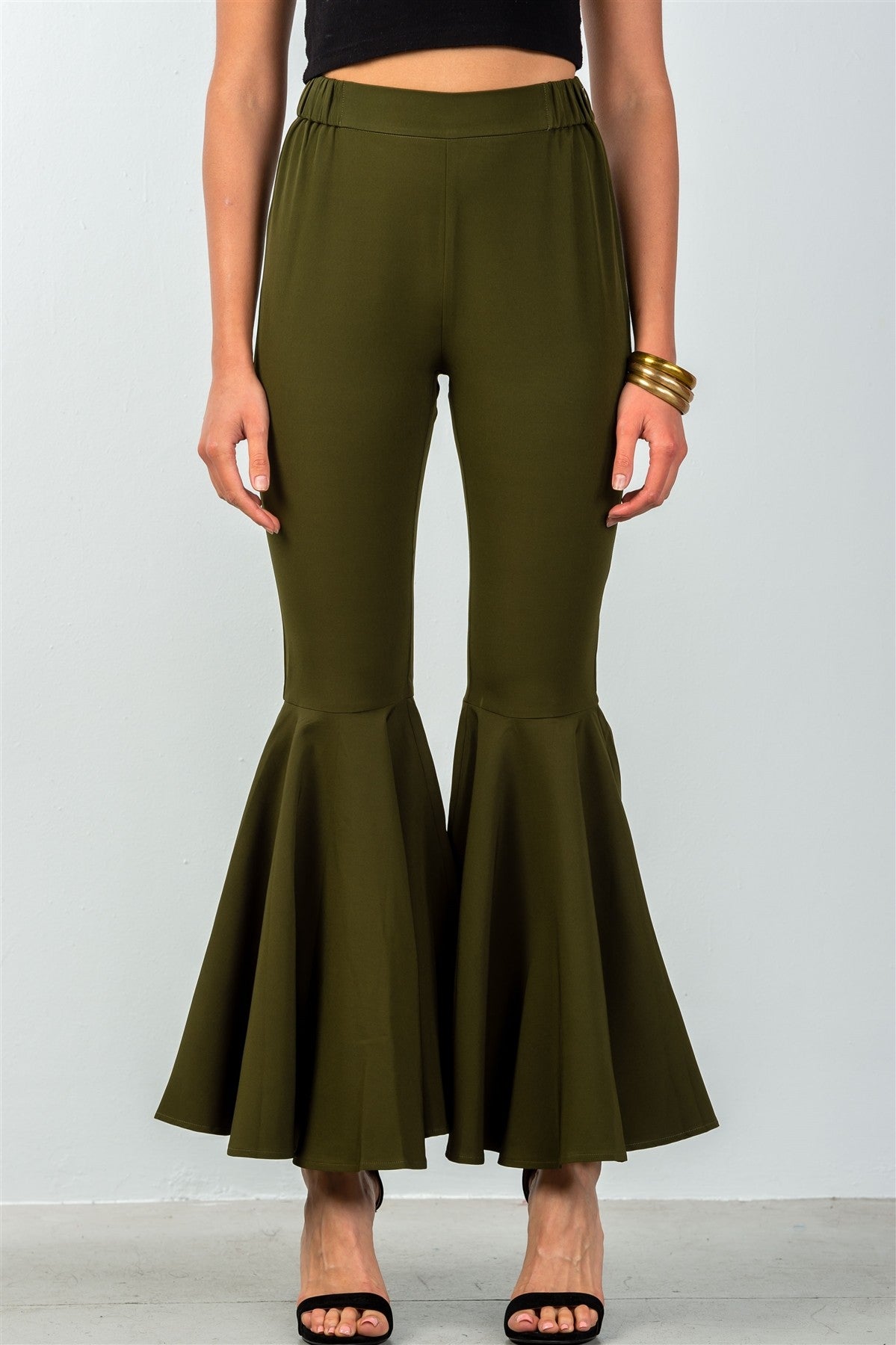Ladies fashion mid rise flare bell bottom pants