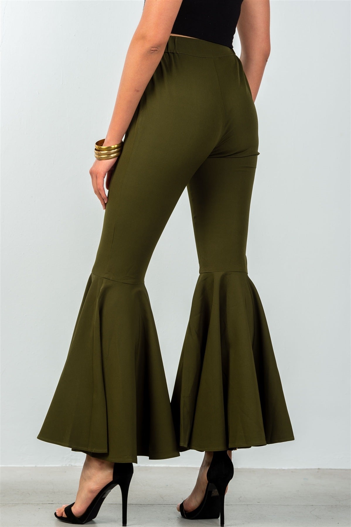 Ladies fashion mid rise flare bell bottom pants