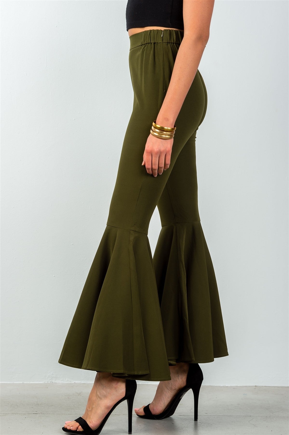 Ladies fashion mid rise flare bell bottom pants