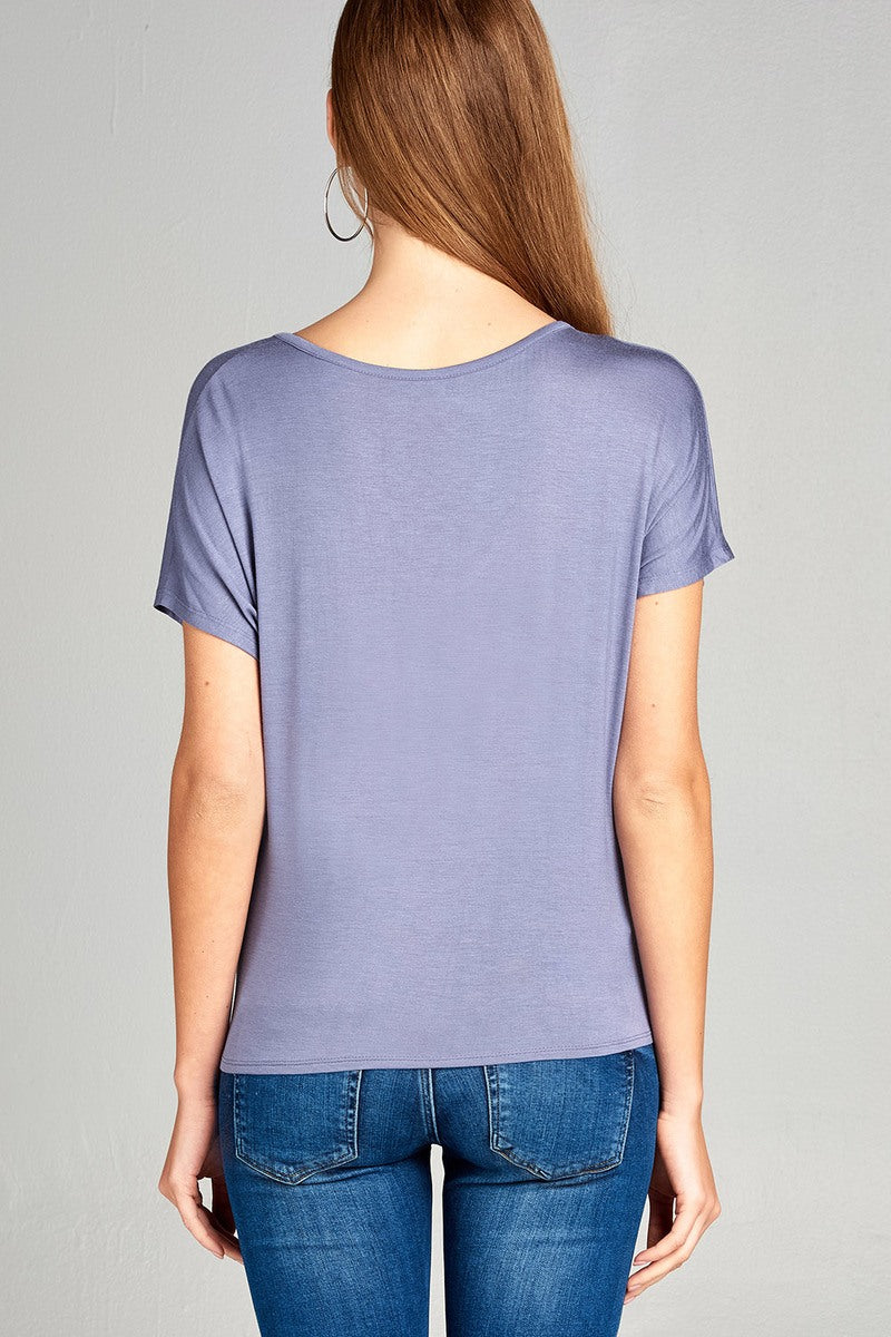 Ladies fashion short dolman sleeve v-neck cross strap rayon spandex top