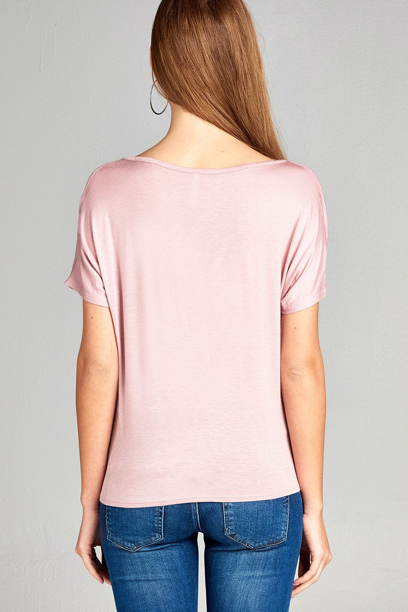 Ladies fashion short dolman sleeve v-neck cross strap rayon spandex top