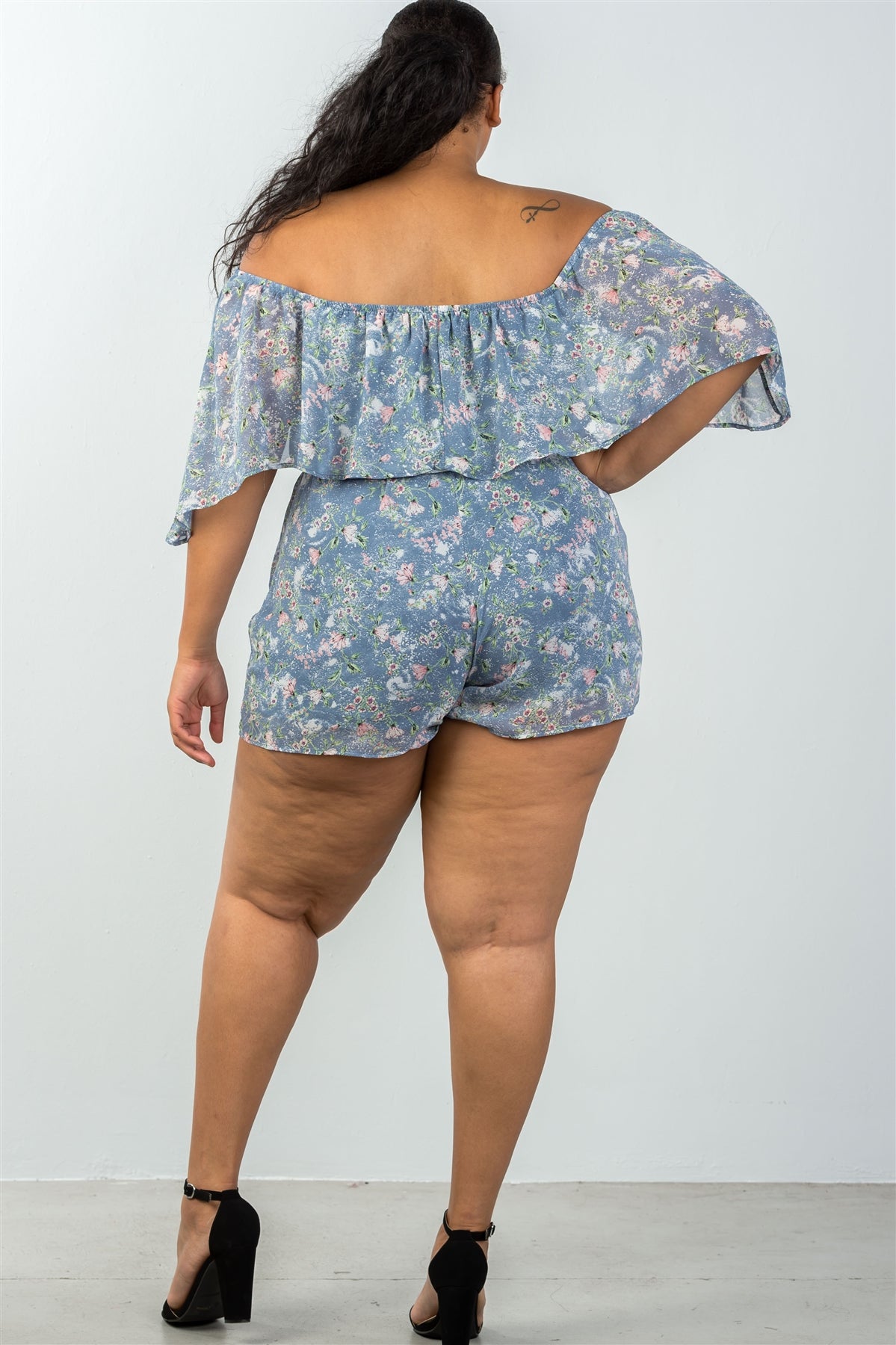 Ladies fashion plus size off the shoulder flounce floral print romper