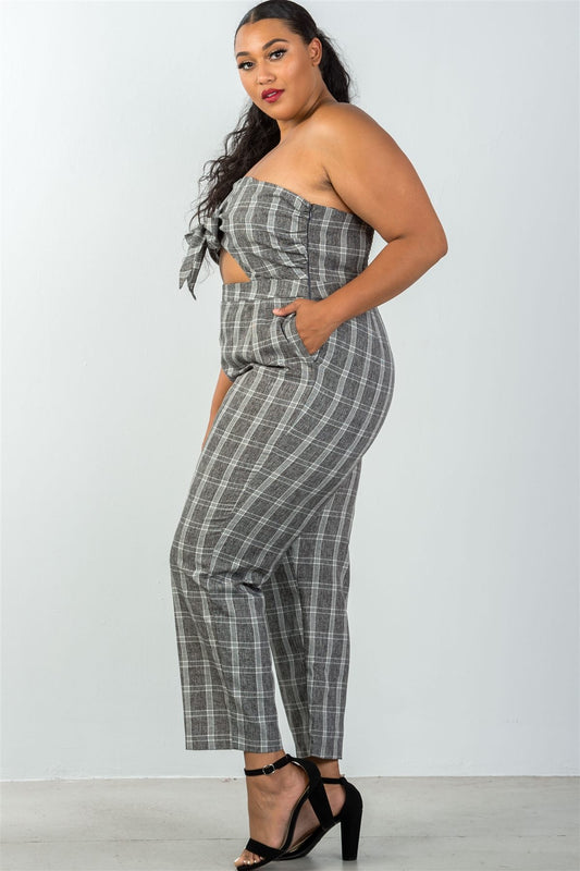 Ladies fashion plus size bow detail at front strapless jumpsuit palazzo pants