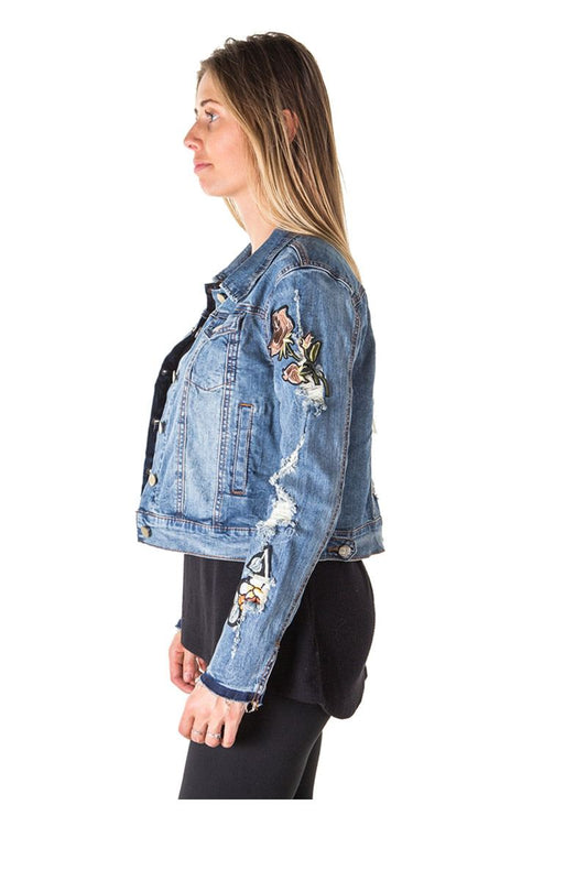 Ladies fashion  distress, embroidered denim jacket
