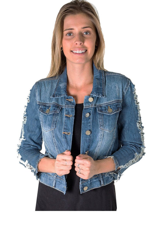 Ladies fashion distress denim jacket