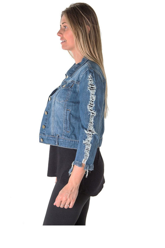 Ladies fashion distress denim jacket