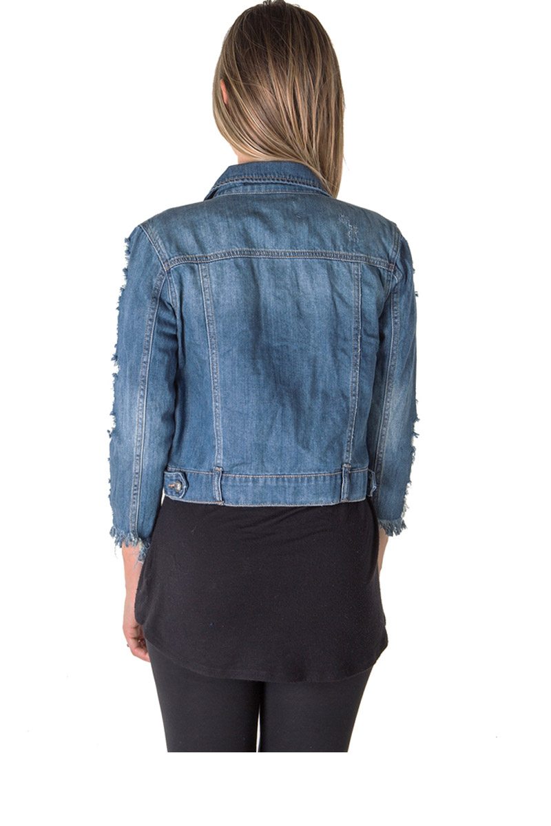 Ladies fashion distress denim jacket
