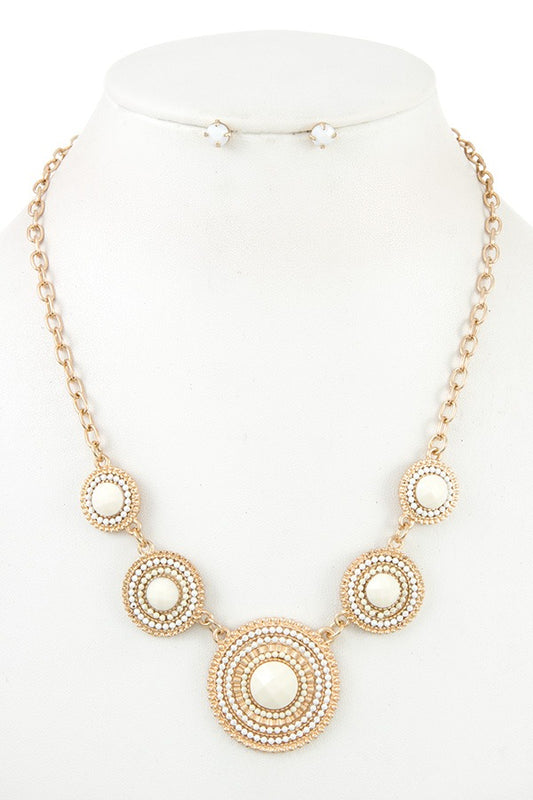 Ladies round beaded link bib necklace set