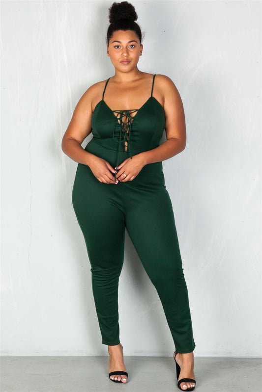Ladies fashion plus size  lace-up v neckline  jumpsuit