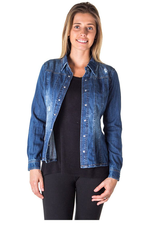 Ladies fashion distress denim shirt jacket