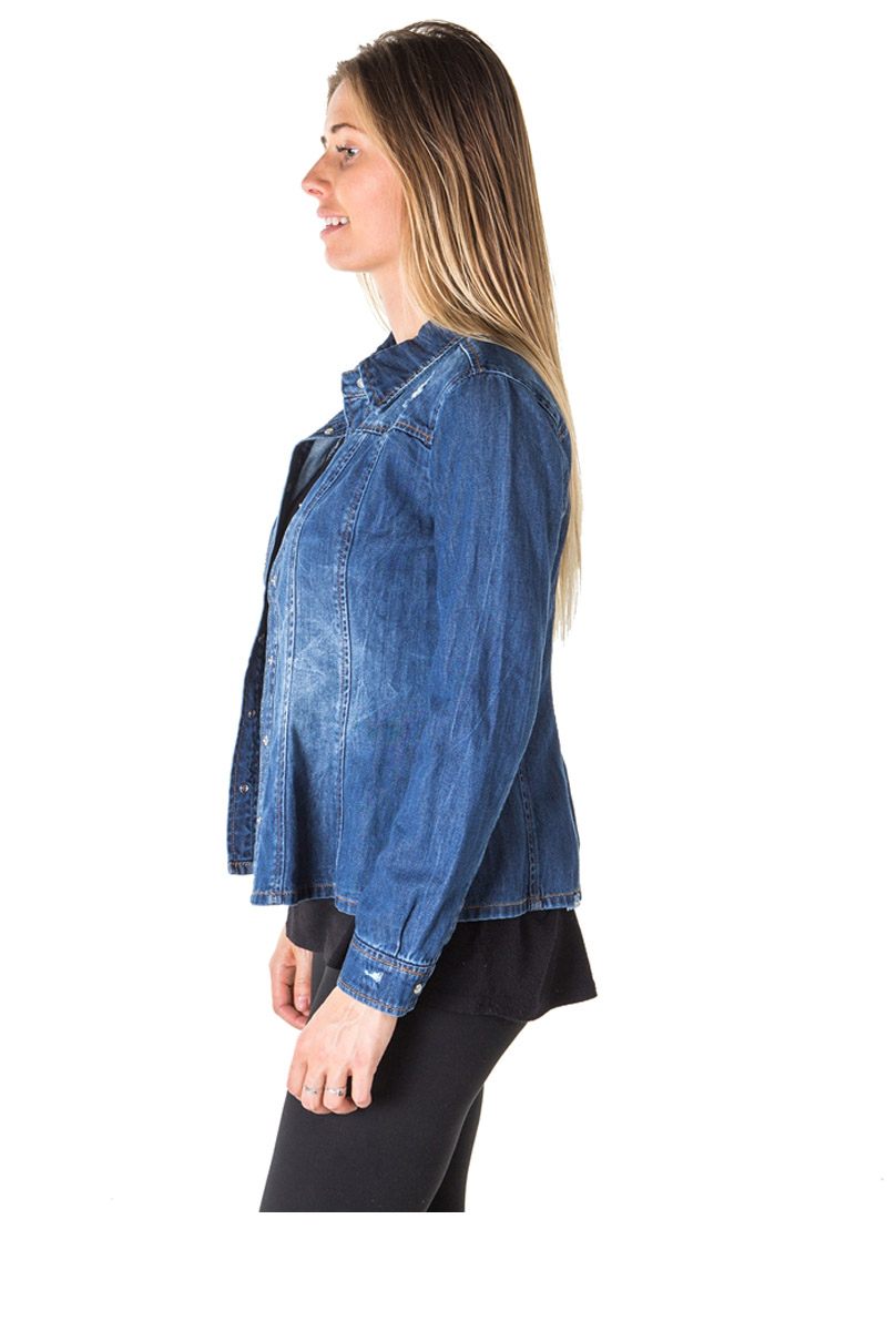 Ladies fashion distress denim shirt jacket
