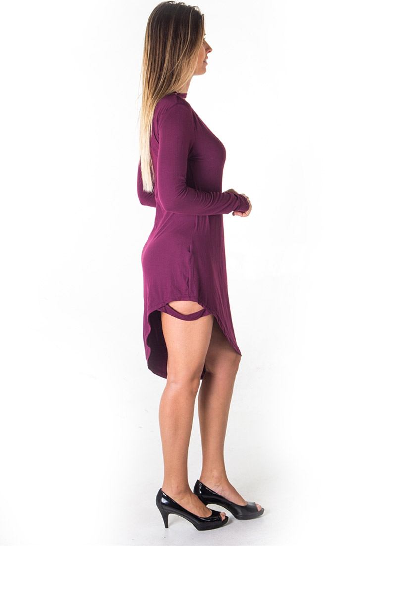 Ladies fashion choker asymmetric long sleeve mini dress