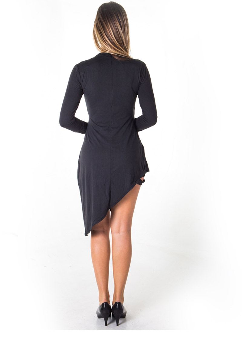 Ladies fashion choker asymmetric long sleeve mini dress