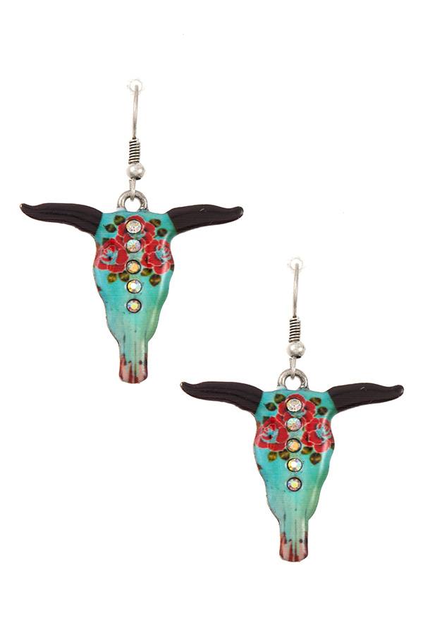 Ladies etched bull stud accent earring