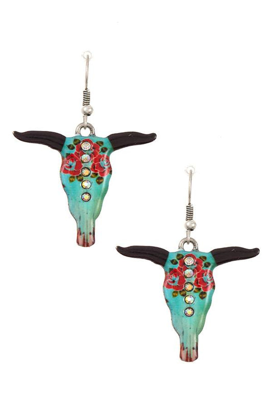 Ladies etched bull stud accent earring