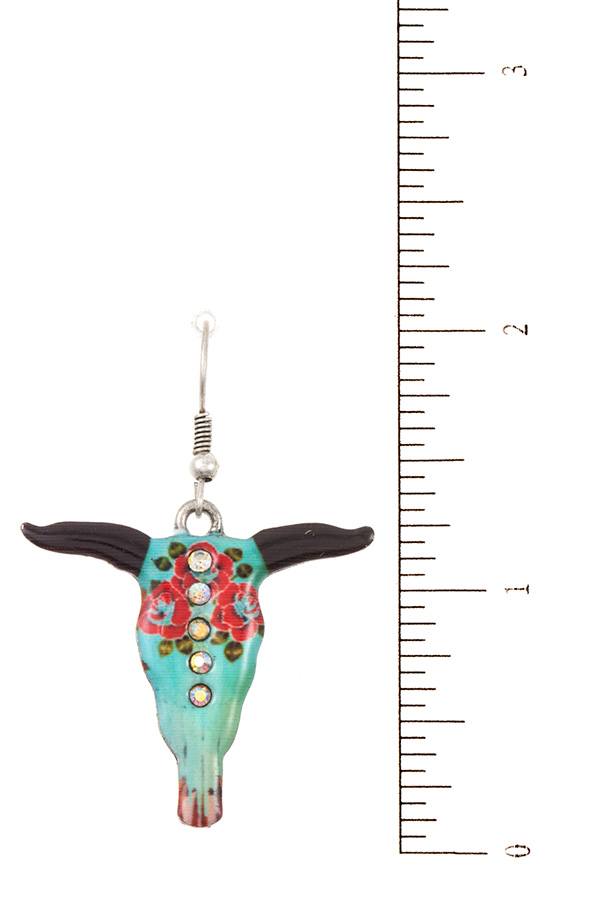 Ladies etched bull stud accent earring